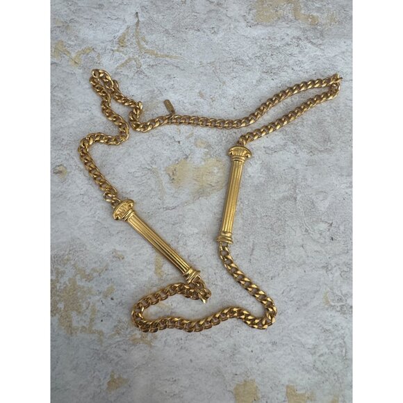 Rare Monet Vintage Gold Tone Flapper Style Necklace Chain with Column Pendants - Picture 5 of 6